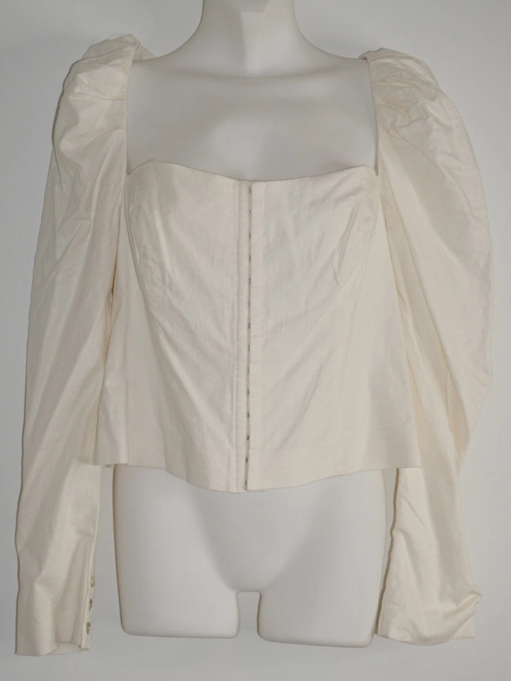 LPA Ildalia Cream Corset Puff Sleeve Top Size: XL Linen Blend Cottagecore - Picture 2 of 10
